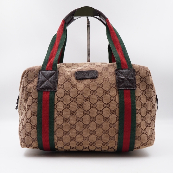 BM44 ❤️Gucci GG Canvas Web Side Snap Small Carry on Duffle Bag